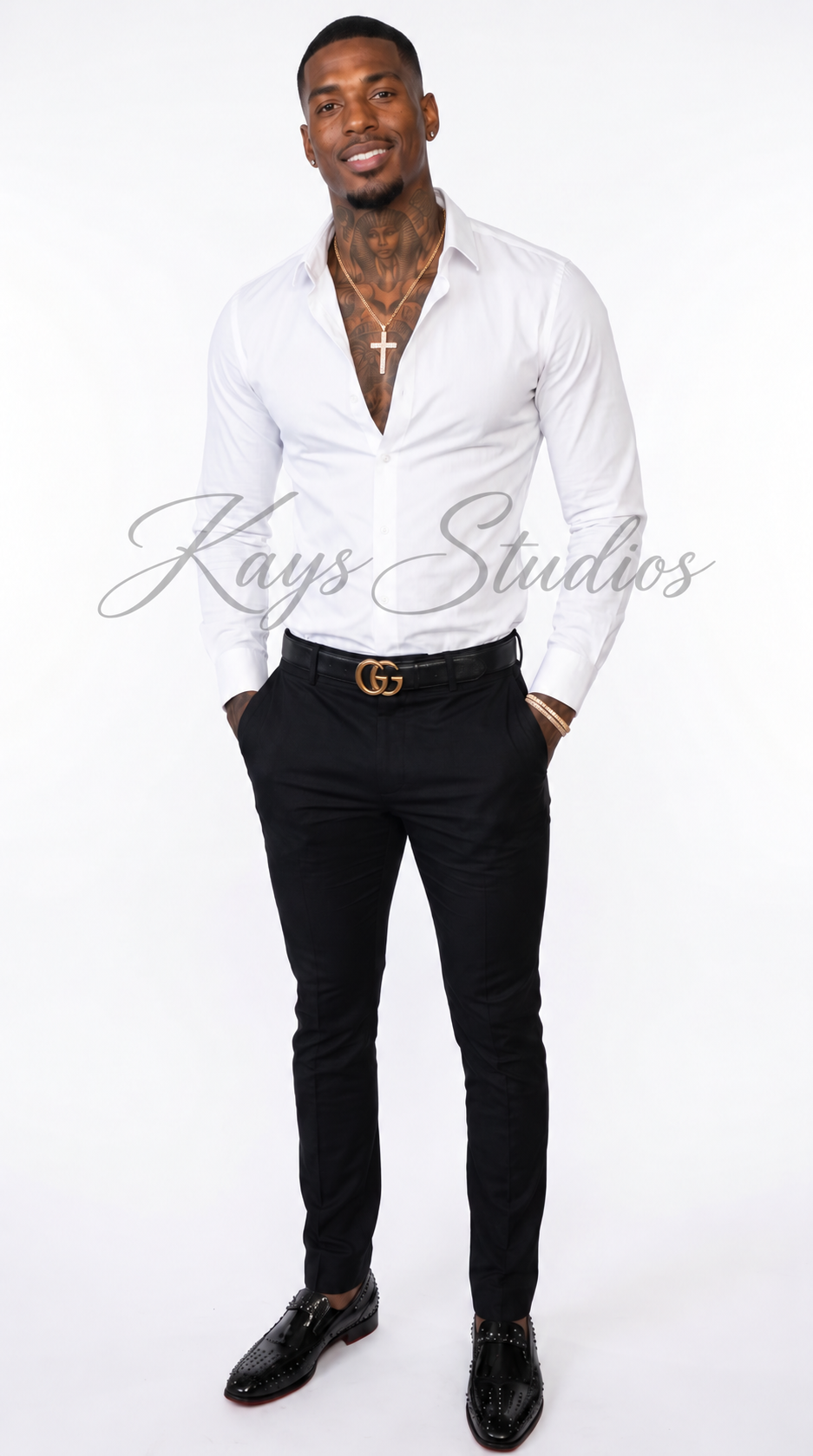 Outfit 3: Max in white shirt & black trousers